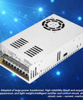 Beefed Up 36V 350W Industrial AC Power Supply For Security Monitoring And PLC Control Systems, Rugged Transformer Type, Compact High Efficiency Unit For Transportation Facilities And Industrial Applications; white metal housing