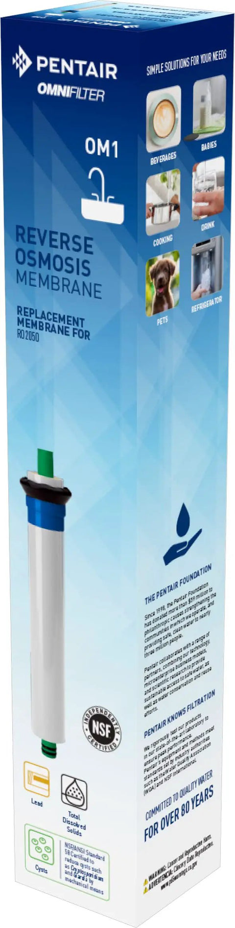 Packaging of OM1 Reverse Osmosis Membrane For OMNIFilter RO2050 System Replacement Top Notch 15 GPD Flow NSF Certified