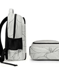 Side and top view of Floral Line Art Backpack With Printed Buds Unisex Dope Large Capacity Everyday Carry Durable Polyester