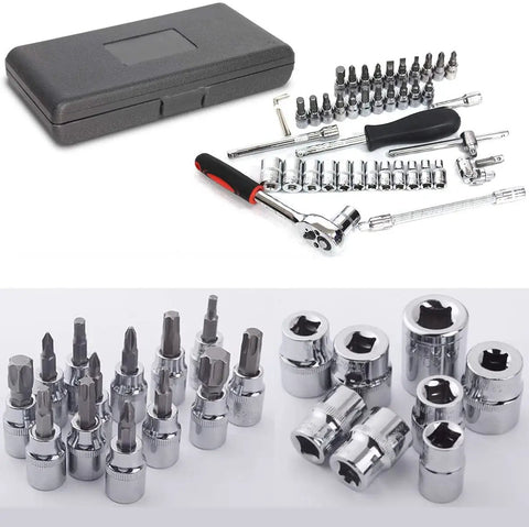 Heavy Duty Drive Socket Set With SAE And Metric Sizes, Ratchet Wrench Kit With S2 And CRV Sockets, Pro Grade Chrome Vanadium Mechanic Tool Kit