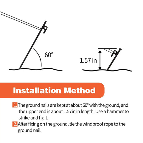 Installation guide for Heavy Duty Forged Steel Tent Stakes 8 Inch Kit With Storage Bag 8 16 32 Pack Camping Gear Built Tough.