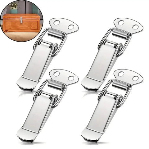 8 Piece Spring Rod Latch Clip Set for Toolbox And Leather Box Doors shown with a cabinet latch in use