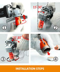 Installation guide for Pro Grade Diamond Core Drill Bits And Hole Saw Set With 5/8-11 Thread, showing the angle and grip technique.