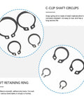 175 Piece Black C Clip Snap Ring Kit For Shafts And Pulleys External Circlips Retaining Rings Steel C Type Locking Clips