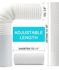 Universal Portable Air Conditioner Exhaust Hose 5.9 Inch Diameter, Length Up To 59 Inches, Anti Clockwise Thread, Replacement Vent Hose For Most Portable ACs, Heavy Duty Polypropylene Build, Easy Fit And Durable shown in extended and coiled position, emphasizing adjustable length and anti-clockwise thread.