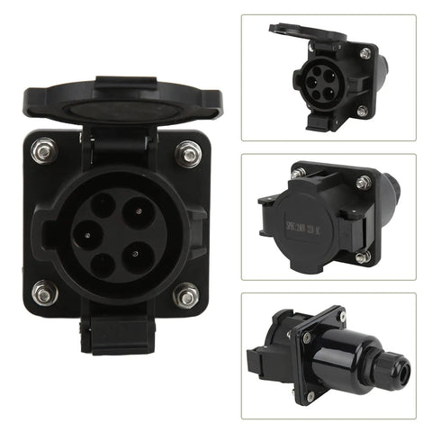 Type 1 EV Charging Socket Black AC Charger Connector SAE J1772 with protective cap for reliable 16A 32A charging.