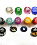 Colorful aluminum brake knobs and internal sound kit for baitcasting reels with silver finish, fits 3, 3.5, 4, and P5 models.