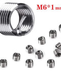 Front view of 30-piece stainless steel M6 x 1mm thread repair insert kit with helicoil inserts.