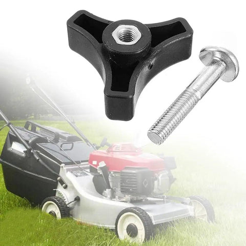 Get Your Mower Handle Locked Up Tight With This Heavy Duty Knob And Bolt Triangle Screw Replacement Kit For Mountfield And Most Lawn Machines Made Easy Fix That Wobbly Handle Today. black plastic triangle knob and steel bolt for lawn mower handle replacement