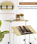 Totally Slick Rolling Laptop Cart With Adjustable Height Versatile Mobile Workstation Solid Steel And Wood Surface Fast Glide Casters Home Office displaying flexible flip over desktop and hand tightening knobs.