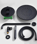 Heavy Duty 10 Inch Wall Mount Rain Shower System Set With Sweet Matte Black Finish And Air Infused High Pressure Head kit components