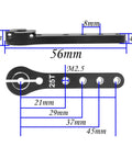 Diagram of 2 Pack 25T Servo Horns, 56mm Metal Extension Arm with measurements, CNC Machined Aluminum for RC planes, helis, and cars.
