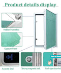 Product details display for No Sweat Installation Paintable Concealed Access Panel For Drywall Walls And Ceilings Featuring Spring Loaded Pop Out Mechanism.