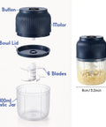 2026 New Electric Garlic Chopper Mini Food Processor Portable Cordless Vegetable Mincer Six Stainless Steel Blades with cup components