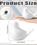 Four Pack White Ceramic Bird Toilet Bolt Caps Super Chic Animal Flange Covers showing size 7.5 cm height and 10 cm length.