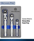 Multi Position Extendable Flex Head Ratchet Set With 72 Tooth Reversible Quick Release in foam tray packaging