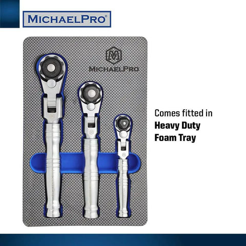 Multi Position Extendable Flex Head Ratchet Set With 72 Tooth Reversible Quick Release in foam tray packaging