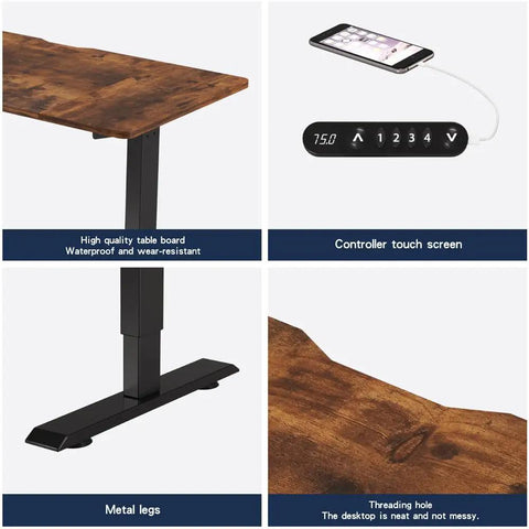Rock Solid Electric Standing Desk With Dual Motor Lift System For Heavy Duty Home Office and Gaming Setup showing durable tabletop and metal legs.