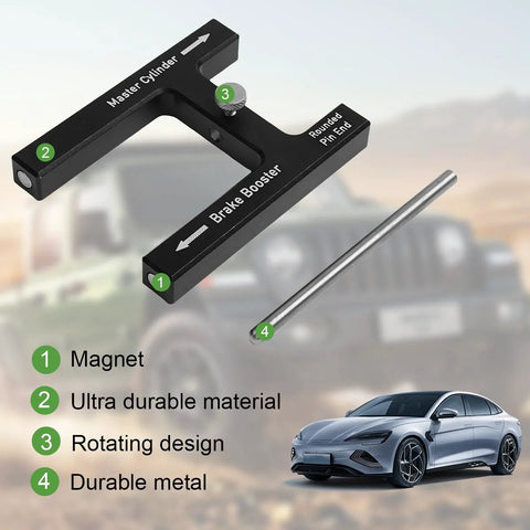 Sandfren brake booster adjustment tool with magnet, aluminum body; angled view showing master cylinder push rod gauge