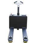 Heavy Duty Electric Pallet Truck With 25X48 Inch Forks 3300 Lb Capacity front view showing ergonomic handle and sturdy frame.