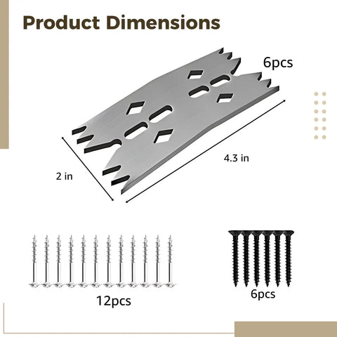 Solid Stainless Steel 6 Pcs Slab Clamping Plates With Sharp Sawtooth Bite Design dimensions 4.3 in x 2 in with screws