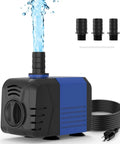 400GPH Submersible Pump With 25W Power, Ultra Quiet Water Pump for aquariums, shown with cable and three nozzles