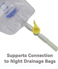 Catheter valve with yellow lever for urine drainage attached to tubing on a sterile drainage bag (10-pack)