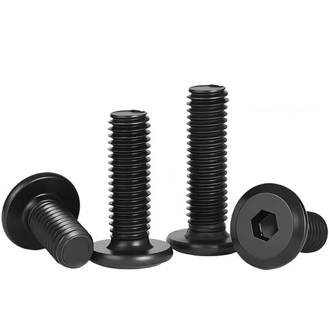 Toolbox Essential 304 Stainless Steel Hex Socket Cap Screws And Bolts 1/4 20 X 1 1/2 Inch Flat Head assortment of black bolts.