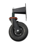 Heavy Duty Gate Caster Wheels With Adjustable Side Brake Built Tough Rolling Gate Hardware Smooth Riding 8 Inch Heavy Lifter swivel caster with rubber tire and black frame.