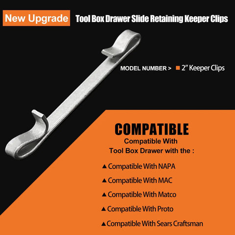 Universal 2 Inch Double Loop Drawer Slide Clips Replacement Parts Set For Tool Boxes Heavy Duty Keeper Clips Compatible