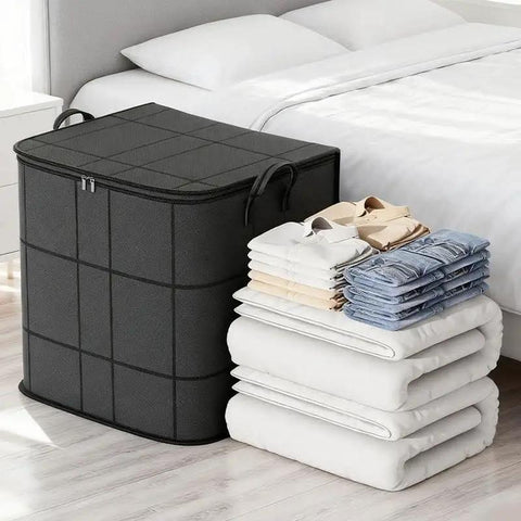 Roomy Large Capacity Moving Storage Bag With Smooth Clip Zipper And Foldable Build Heavy Duty Canvas Tote holding bedding and clothing.