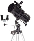 PowerSeeker 127EQ Telescope For Beginners With Manual German Equatorial Mount and eyepieces, black Newtonian reflector.
