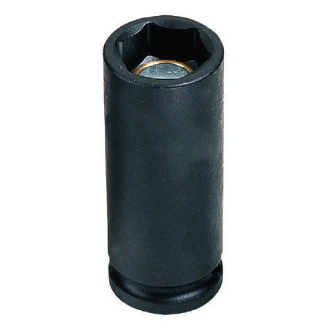 3/8 Inch Drive X 12mm Magnetic Deep Socket Heavy Duty Workhorse Smooth Operator Grip For Stubborn Nuts showing black chrome steel design.