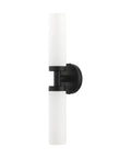 Two Light Slick Black ADA Vanity Light With Satin Opal Glass Cylinders From Aero Collection, vertical view