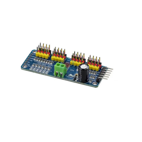 Close-up of 2-Pack PCA9685 PWM Servo Driver I2C Module With 12-Bit Resolution, 5-10V Power, 40-1000Hz for Arduino projects.