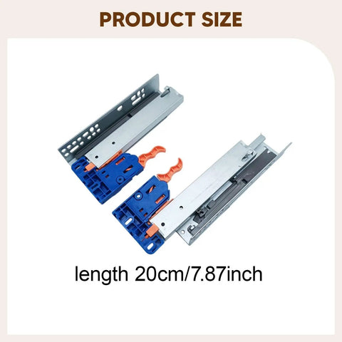 Smooth Glide Drawer Slides For Office Cabinets Pantry And Wardrobe Easy Install 1 Pair Heavy Duty Metal Runners, 20cm length