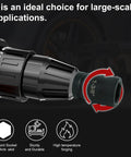Close-up of 1 Inch Drive Deep Impact Socket Set With 9 Piece CrMo 6 Point Sockets From 1 Inch To 2 Inch SAE in use on drill