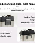 Premium Slick Silver Electric Espresso Portafilter Cleaner Paired With Solid Knock Box showing hooks for hanging and gluing.