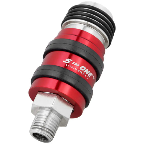 Safety Exhaust Coupler for Pneumatic Systems, Quarter Inch Body, Quarter Inch MNPT, Pack of Five, Durable Air Tool Fitting for Air Lines and Compressors