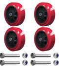 Set of four Beefy 6 Inch By 2 Inch Polyurethane Caster Wheel, red with roller bearing, bolts included, for heavy duty 1000 lbs per wheel