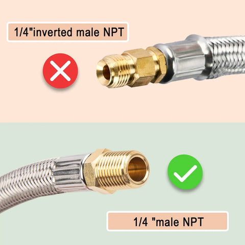 Comparison of male NPT fittings for Rugged RV Propane Hose With Gauge Stainless Braided Camper Tank Connector Two Pack