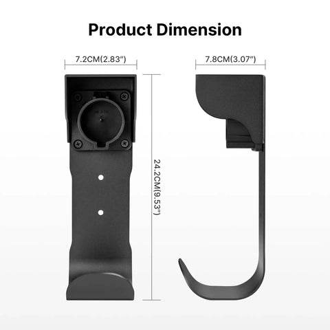 Product dimensions of the Ditch The Clutter With This Hella Sturdy Wall Mount EV Charger Holder, showing measurements and design.