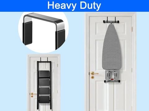 Heavy Duty Over The Door Steel Hooks 4 Pack Tough As Nails Rubber Grip Coating 5.5 Inch Length Fits Standard Interior Doors Quick Clip Setup Space Saving Game Changer Black