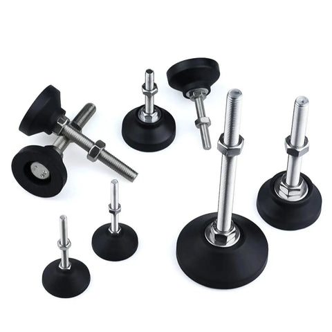 Adjustable Leveling Feet For Furniture And Equipment, 40mm Diameter, Thread M5 To M12, Length 30 To 150mm, Nylon And Stainless Steel Build, Anti Slip Base, No Fuss Easy Install In Prethreaded Sockets, Built Tough And Stable, assorted angles