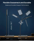 Bright Dimmable Eye Caring Desk Lamp with flexible gooseneck at different angles, ideal for home office or dorm room in black.