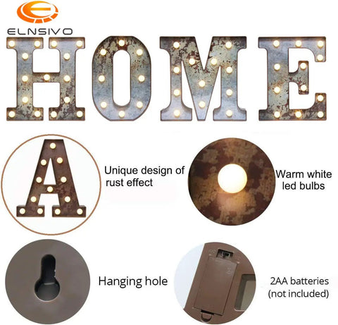 Rugged Rust Finish Led Marquee Letters Vintage Industrial Wall Deco With Glowing Bulbs Diy Lighting Flex for Home decor