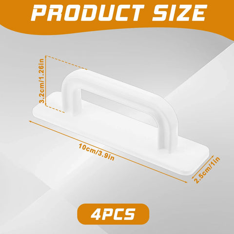 Four Pack White Peel And Stick Cabinet Handles With Premium Adhesive Backing No Drill Installation Versatile Adhesive Handles For Cabinets Closets Glass Sliding Doors Shower Doors And Windows product size illustration
