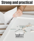 2 Pcs Heavy Duty Stainless Steel Concealed Hinges for Public Restroom Stall Partitions viewed on a work desk with screws.