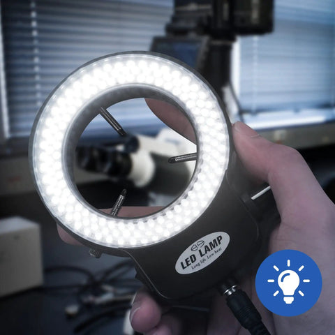 Kick It Up With This Hella Bright 144 Led Ring Microscope Light Featuring A Super Smooth Dimmer Switch Slick Adjustable Illuminator for hands-on use.