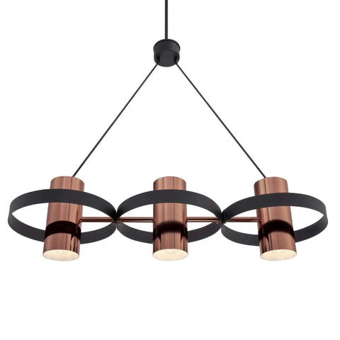 Ariana Three-Light Indoor Chandelier With Matte Black Finish And Copper Shades, modern dining room or kitchen island lighting